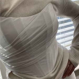 White Mesh Cropped Corset Dripping Ribbed Top Vest